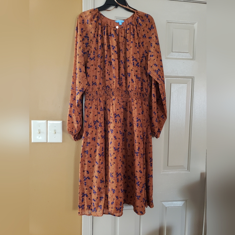 Draper James Brown and Blue Long Sleeve Sundress - Picture 3 of 11